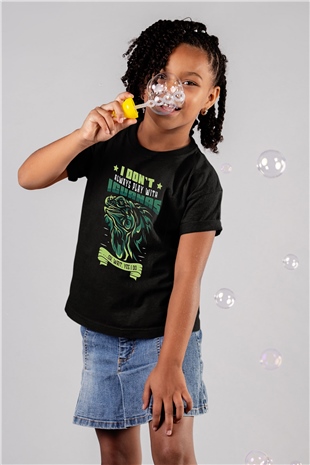 İguana Baskılı Unisex Siyah Çocuk Tişört - Tshirt
