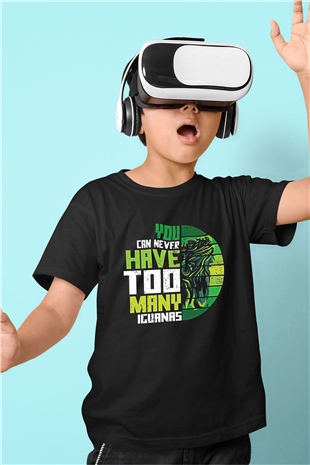 İguana Baskılı Unisex Siyah Çocuk Tişört - Tshirt