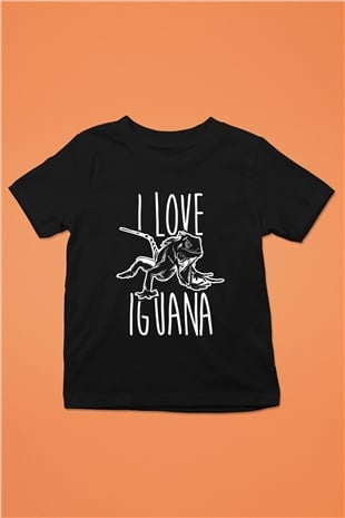 İguana Baskılı Unisex Siyah Çocuk Tişört - Tshirt