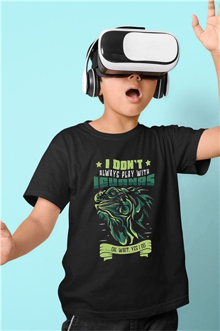 İguana Baskılı Unisex Siyah Çocuk Tişört - Tshirt