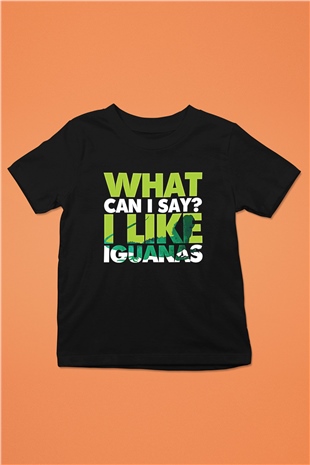 İguana Baskılı Unisex Siyah Çocuk Tişört - Tshirt