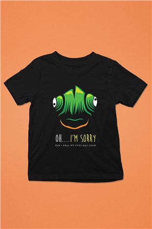 İguana Baskılı Unisex Siyah Çocuk Tişört - Tshirt