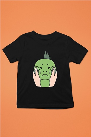 İguana Baskılı Unisex Siyah Çocuk Tişört - Tshirt