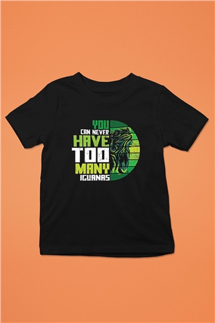 İguana Baskılı Unisex Siyah Çocuk Tişört - Tshirt