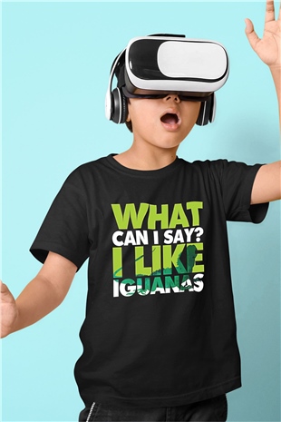 İguana Baskılı Unisex Siyah Çocuk Tişört - Tshirt
