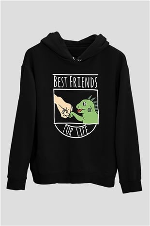 İguana Baskılı Unisex Siyah Hoodie