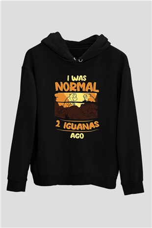 İguana Baskılı Unisex Siyah Hoodie