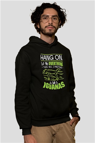 İguana Baskılı Unisex Siyah Hoodie