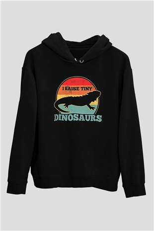 İguana Baskılı Unisex Siyah Hoodie