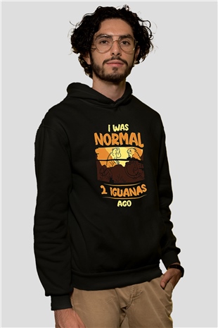 İguana Baskılı Unisex Siyah Hoodie