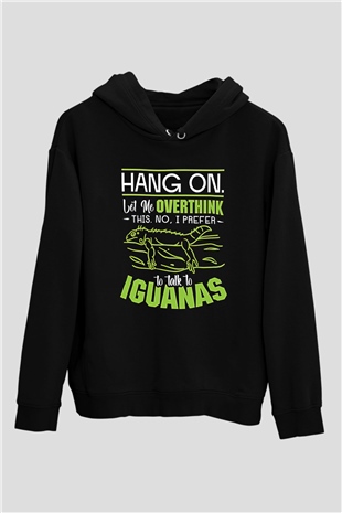 İguana Baskılı Unisex Siyah Hoodie