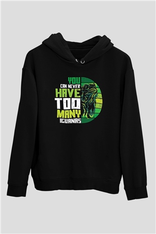 İguana Baskılı Unisex Siyah Hoodie