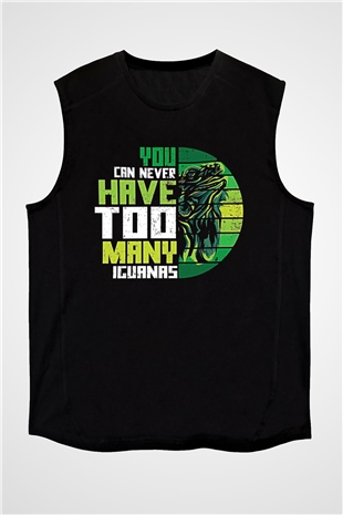 İguana Baskılı Unisex Siyah Kolsuz Tişört - Tshirt