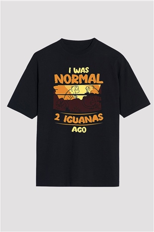 İguana Baskılı Unisex Siyah Oversize Tişört - Tshirt
