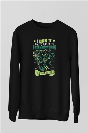 İguana Baskılı Unisex Siyah Sweatshirt