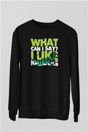 İguana Baskılı Unisex Siyah Sweatshirt