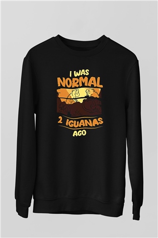 İguana Baskılı Unisex Siyah Sweatshirt