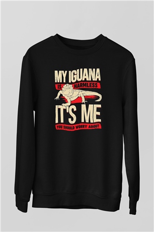 İguana Baskılı Unisex Siyah Sweatshirt