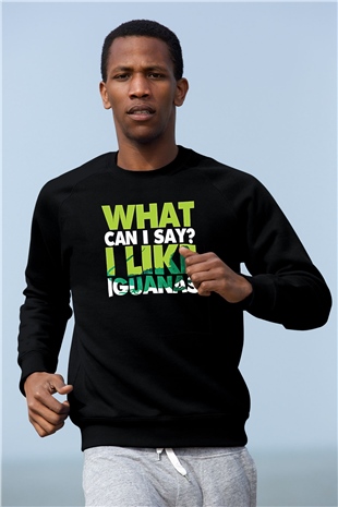 İguana Baskılı Unisex Siyah Sweatshirt