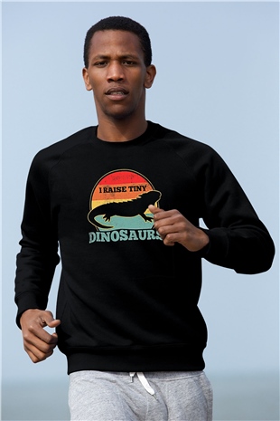 İguana Baskılı Unisex Siyah Sweatshirt