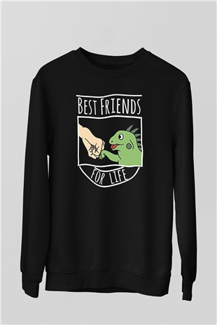 İguana Baskılı Unisex Siyah Sweatshirt