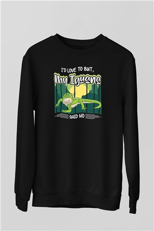 İguana Baskılı Unisex Siyah Sweatshirt