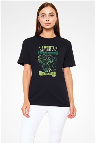 İguana Baskılı Unisex Siyah Tişört - Tshirt