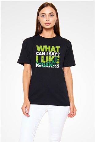İguana Baskılı Unisex Siyah Tişört - Tshirt