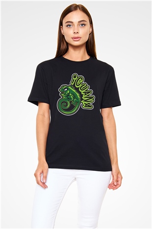 İguana Baskılı Unisex Siyah Tişört - Tshirt