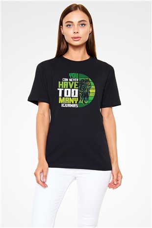İguana Baskılı Unisex Siyah Tişört - Tshirt
