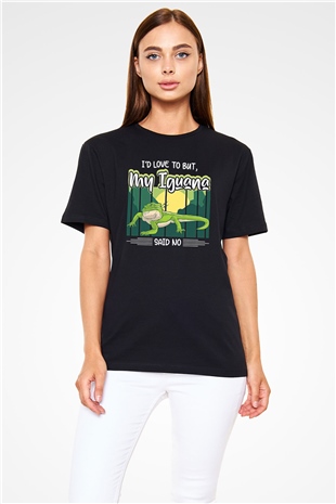 İguana Baskılı Unisex Siyah Tişört - Tshirt