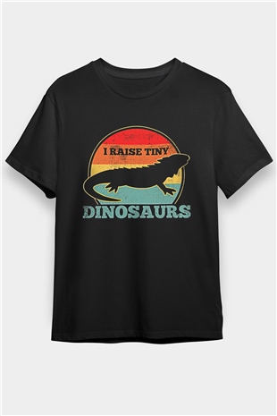 İguana Baskılı Unisex Siyah Tişört - Tshirt