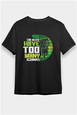 İguana Baskılı Unisex Siyah Tişört - Tshirt