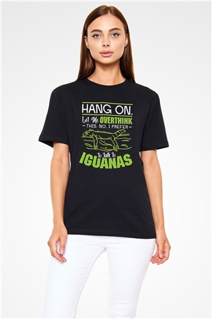 İguana Baskılı Unisex Siyah Tişört - Tshirt