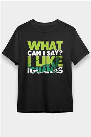 İguana Baskılı Unisex Siyah Tişört - Tshirt