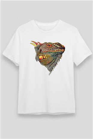 İguana Unisex Baskılı Beyaz Tişört - Tshirt
