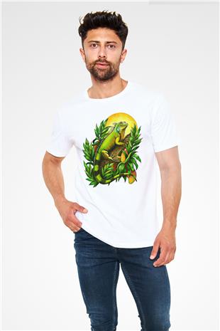 İguana Unisex Baskılı Beyaz Tişört - Tshirt