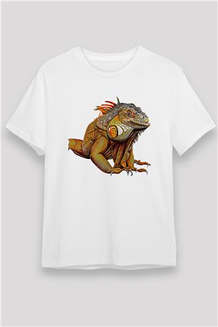 İguana Unisex Baskılı Beyaz Tişört - Tshirt