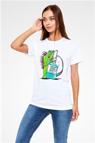 İguana Unisex Baskılı Beyaz Tişört - Tshirt