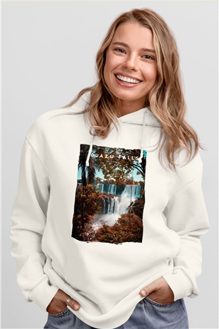 Iguazu Şelalesi Beyaz Unisex Hoodie