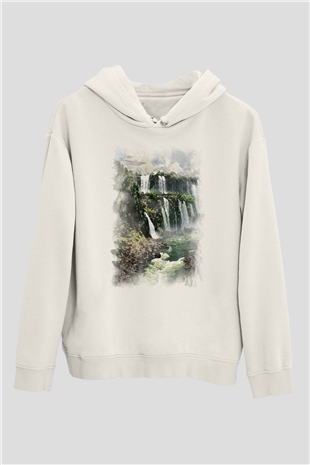 Iguazu Şelalesi Beyaz Unisex Hoodie