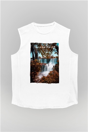 Iguazu Şelalesi Beyaz Unisex Kolsuz Tişört
