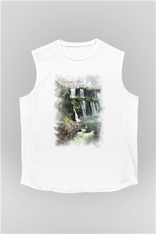 Iguazu Şelalesi Beyaz Unisex Kolsuz Tişört