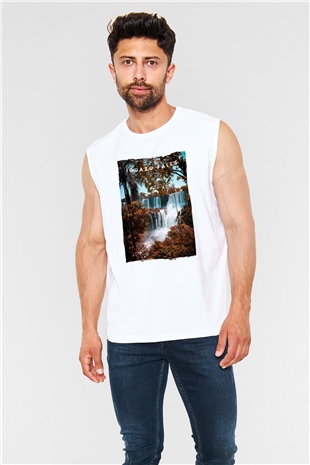 Iguazu Şelalesi Beyaz Unisex Kolsuz Tişört