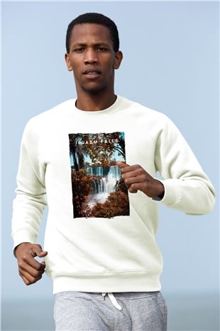Iguazu Şelalesi Beyaz Unisex Sweatshirt