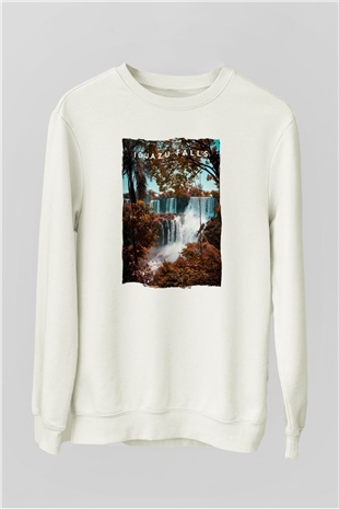 Iguazu Şelalesi Beyaz Unisex Sweatshirt