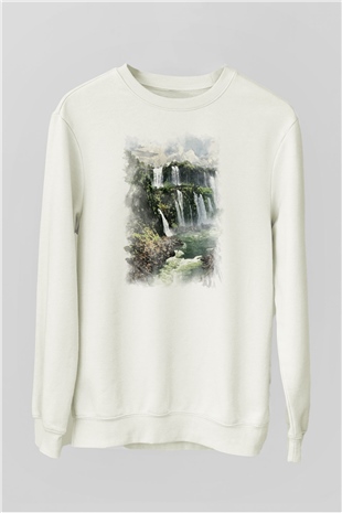 Iguazu Şelalesi Beyaz Unisex Sweatshirt