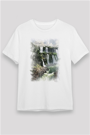 Iguazu Şelalesi Beyaz Unisex Tişört T-Shirt - TişörtFabrikası