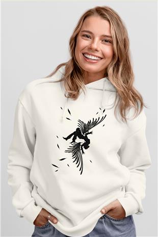 İkarus Baskılı Beyaz Unisex Hoodie