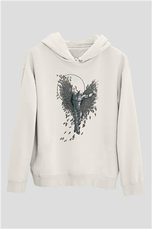 İkarus Baskılı Beyaz Unisex Hoodie